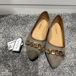 Adore Gray Flats with Gold Chain Detail